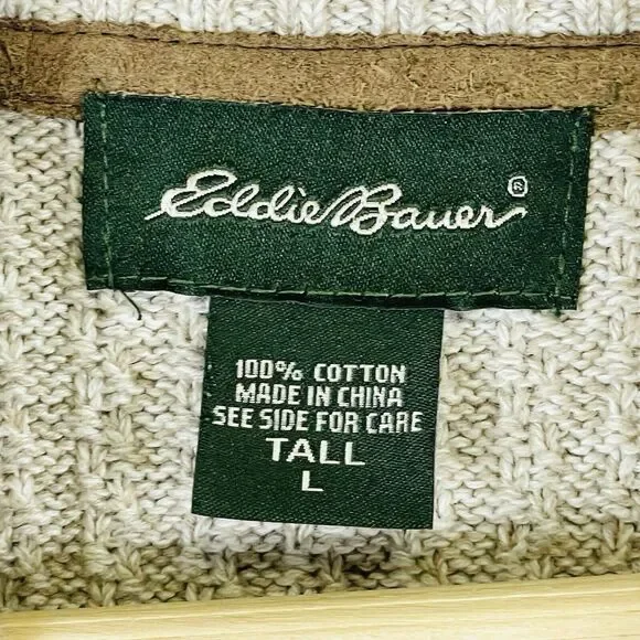 Eddie Bauer Beige Cotton Knit‎ Henley Collar Knit Sweater Men's Large Tall - Picture 6 of 6